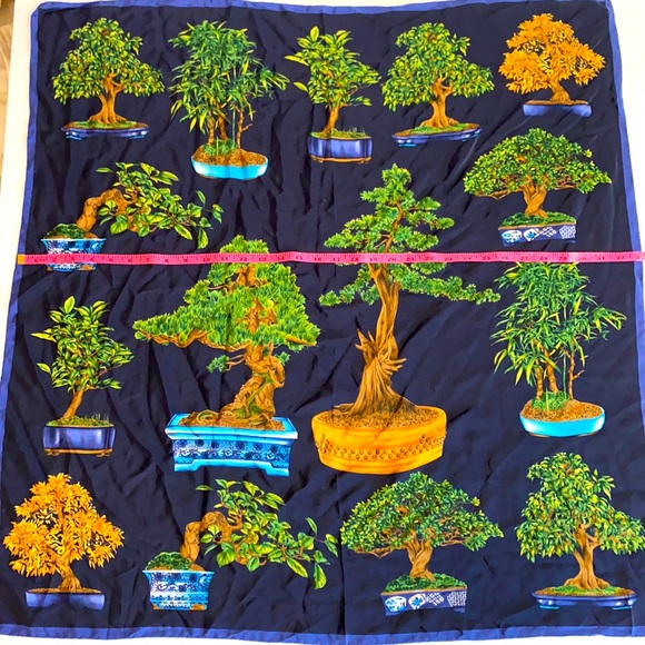 Accessories - Large Botanical Asian inspired scarf featuring various bonsai and bamboo